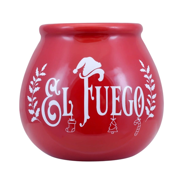 Keramischer Mate Becher mit dem Logo der Marke El Fuego - Weihnachtsedition (rot) 300 ml